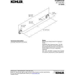 KOHLER KOHLER K-10542-SN Traditional 24-Inch Grab Bar, Vibrant Polished Nickel