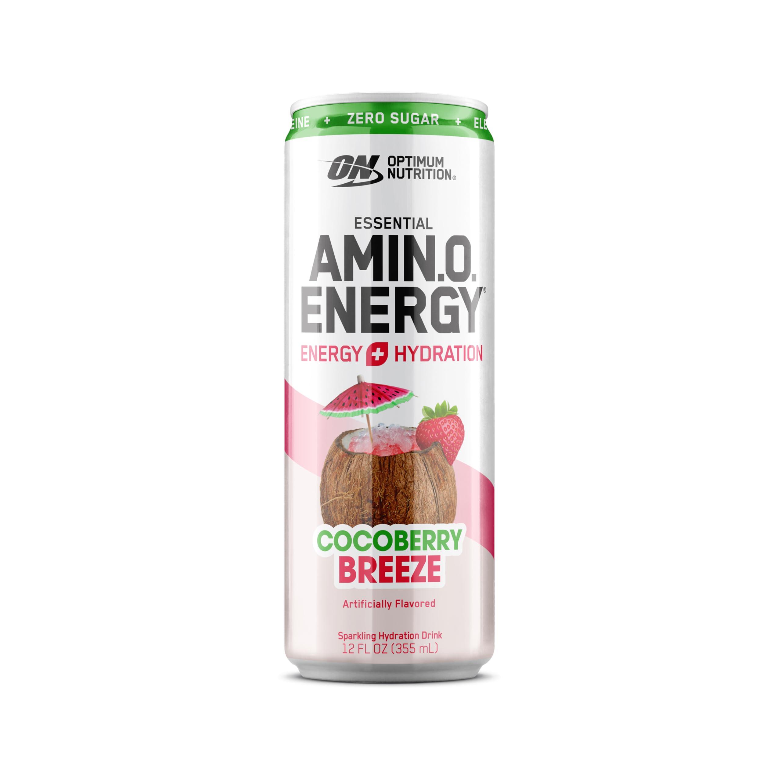 Optimum Nutrition Optimum Nutrition Amino Energy Sparkling Hydration Drink, Electrolytes, Caffeine, Amino Acids, BCAAs, Sugar Free, Cocoberry Breeze, 12 Fl Oz, 12 Pack (Packaging May Vary)