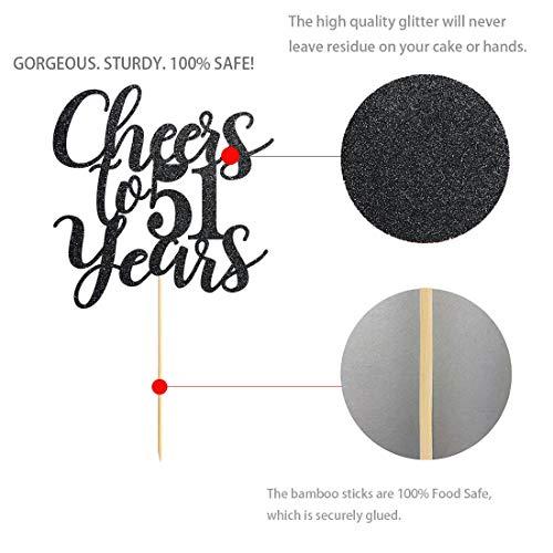 MAGJUCHE 51 Black Glitter Happy 51st Birthday Cake Topper, Cheers to 51 Years Party Cake Topper Decorations, Supplies