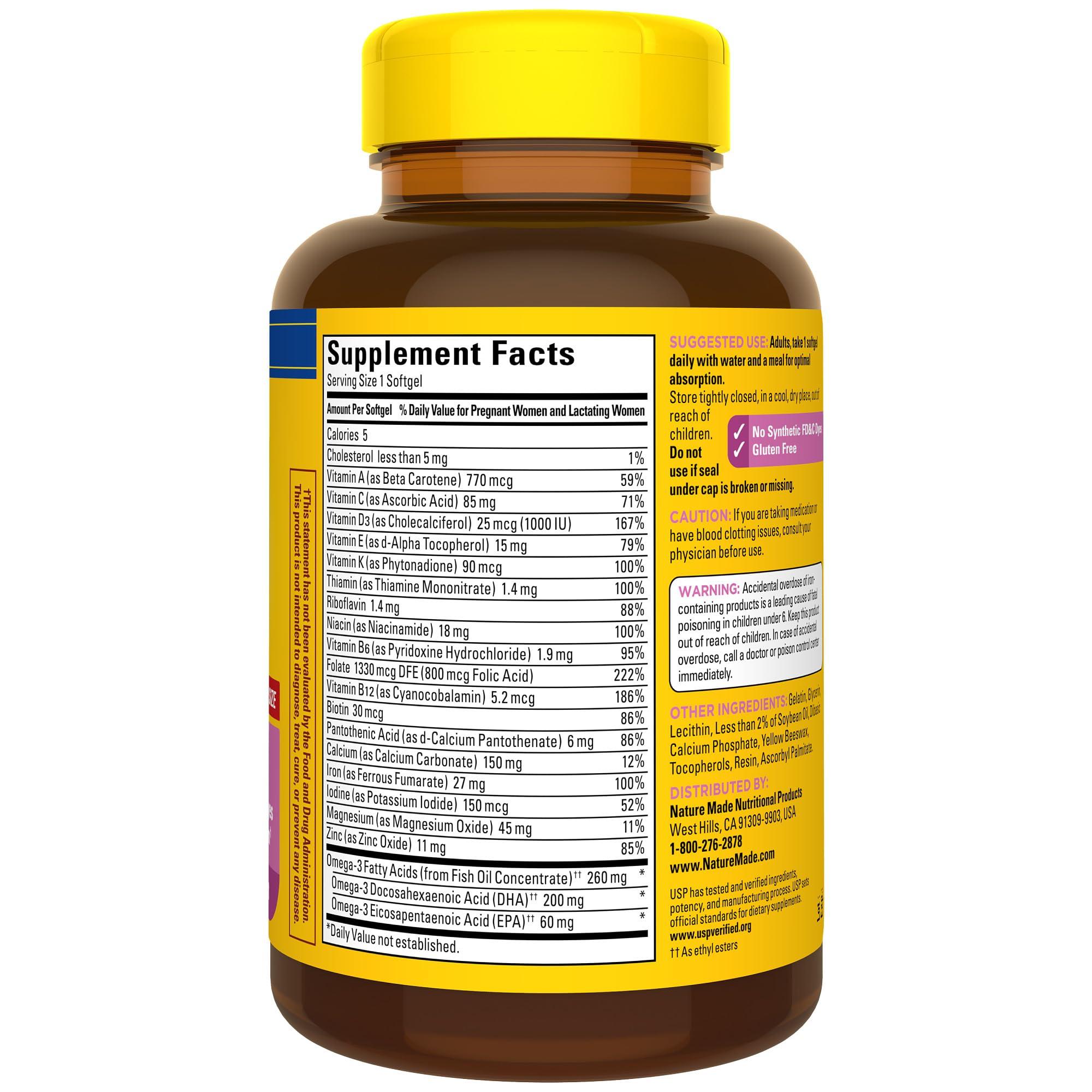 Nature Made Nature Made Prenatal with Folic Acid + DHA, Prenatal Vitamin and Mineral Supplement for Daily Nutritional Support, 90 Softgels, 90 Day Supply