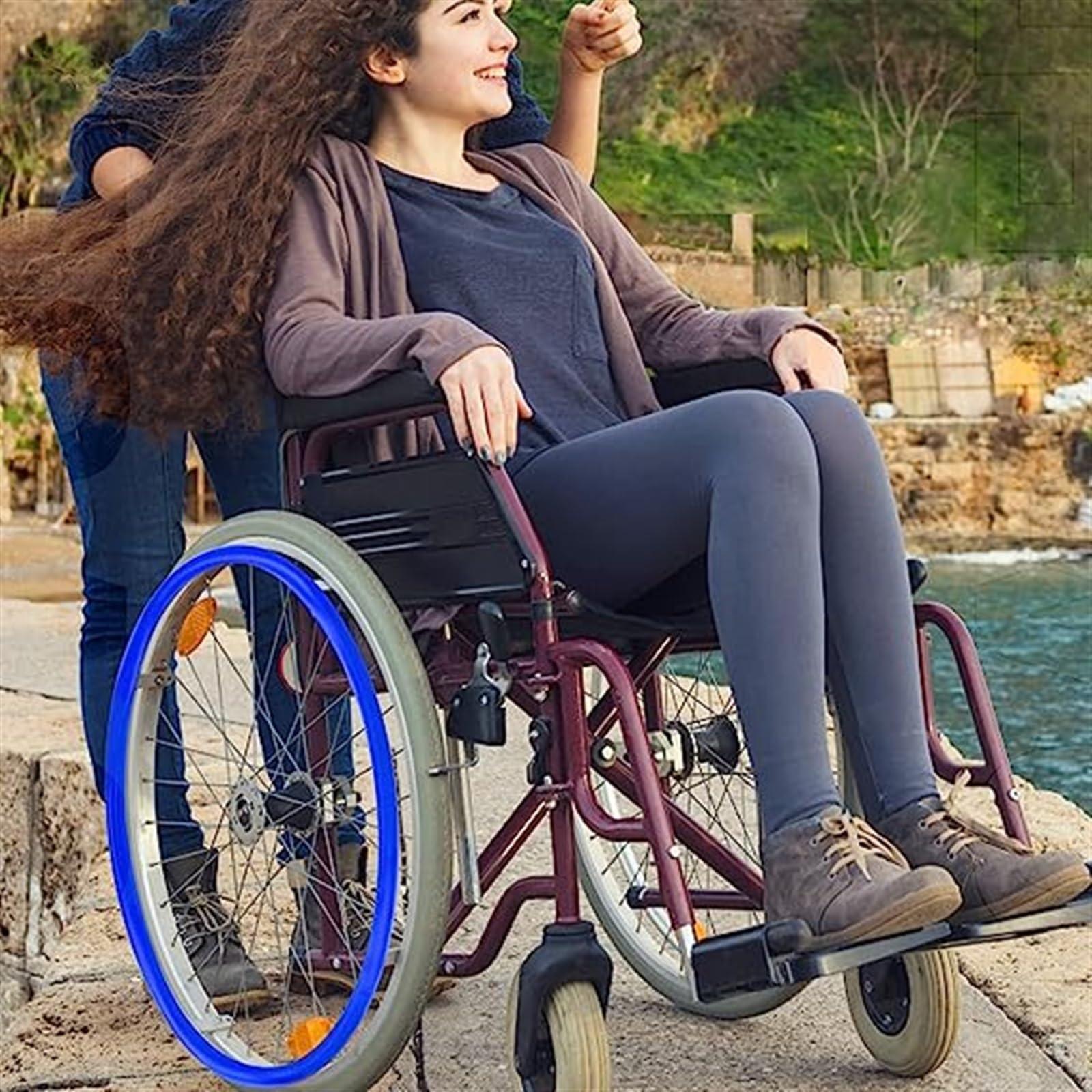 BESNUT 24inch Silicone Wheelchair Push Rim Covers, Non-Slip Wear-Resistant Hand Push Cover, Wheelchair Rim Grips, Wheelchair Rear Wheel Cover for Improve Grip and Traction (Black, 24in) (Color : Blue)