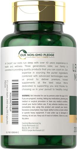 Carlyle Carlyle Lemon Balm Capsules | 200 Count | Non-GMO and Gluten Free Formula | Melissa Leaf Traditional Herbal Supplement | Super Concentrated Extract