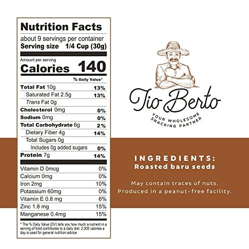 Tio Berto Baru Nuts Roasted, 10 oz Resealable Bag | Crunchy and Delicious | Suitable for Vegan, Gluten Free, Keto, Peanut Free Diets | High Protein Snacks | Premium Wild Supernuts | Healthy Snacks by Tio Berto