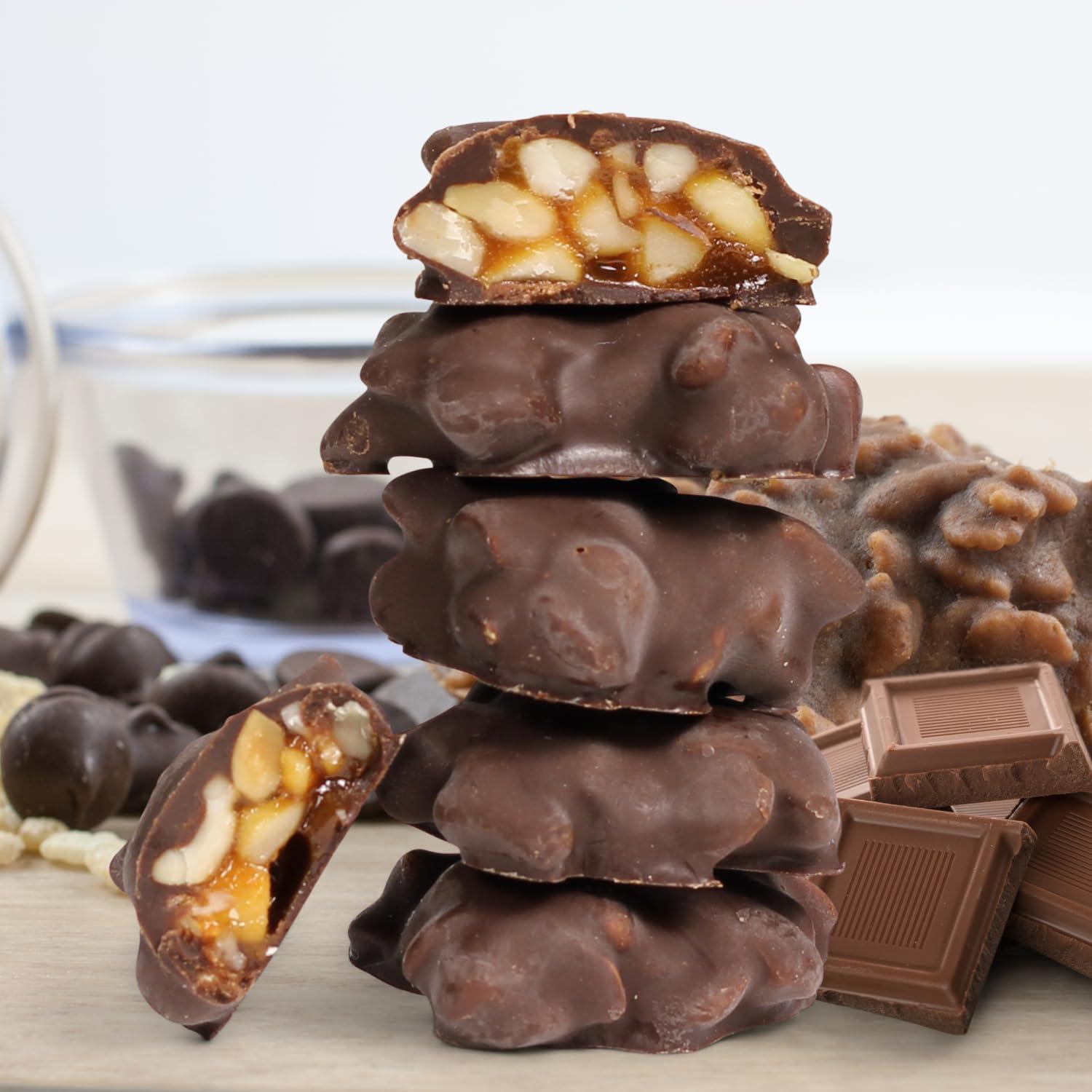 It\'s Delish Chocolate Caramel Rice Crispies Clusters Gift Box - by It\'s Delish | 12 OZ Premium Dark Chocolate Covered Crips Rice Nuts with Carmel Cluster without Nuts | Christmas Gifts Box of Chocolates Candy Turtles Vegan, Kosher