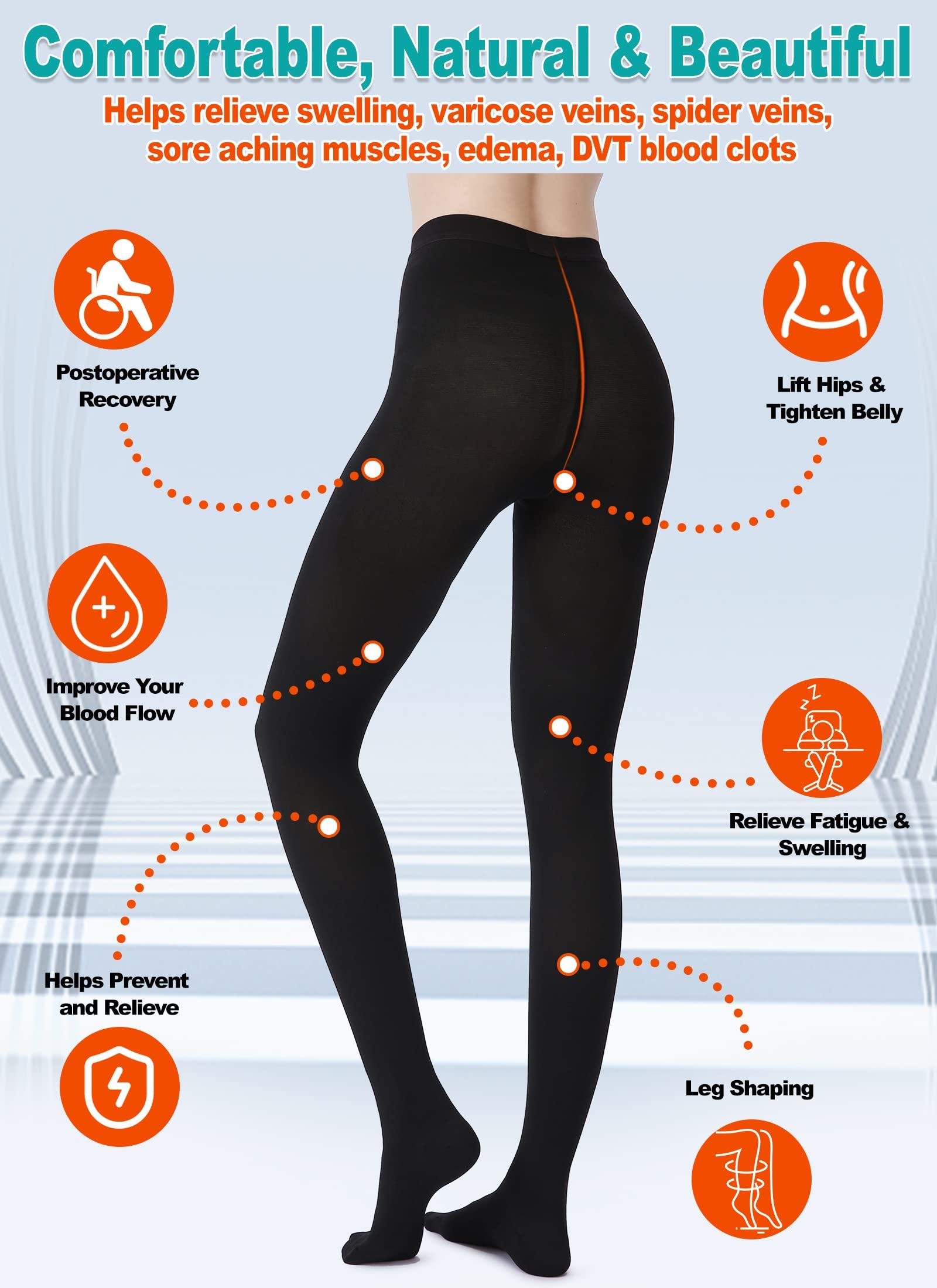 MGANG MGANG Medical Compression Pantyhose for Women & Men, Closed Toe, Opaque, Waist High Compression Circulation Leggings, 15-20 mmHg Firm Support Compression Hose for Varicose Veins, Edema, DVT, Black S