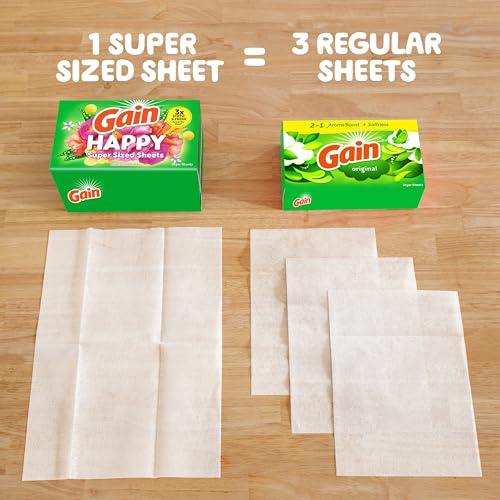 Gain Gain Super Sized Dryer Sheets, Laundry Fabric Softener, Happy, 130 Count