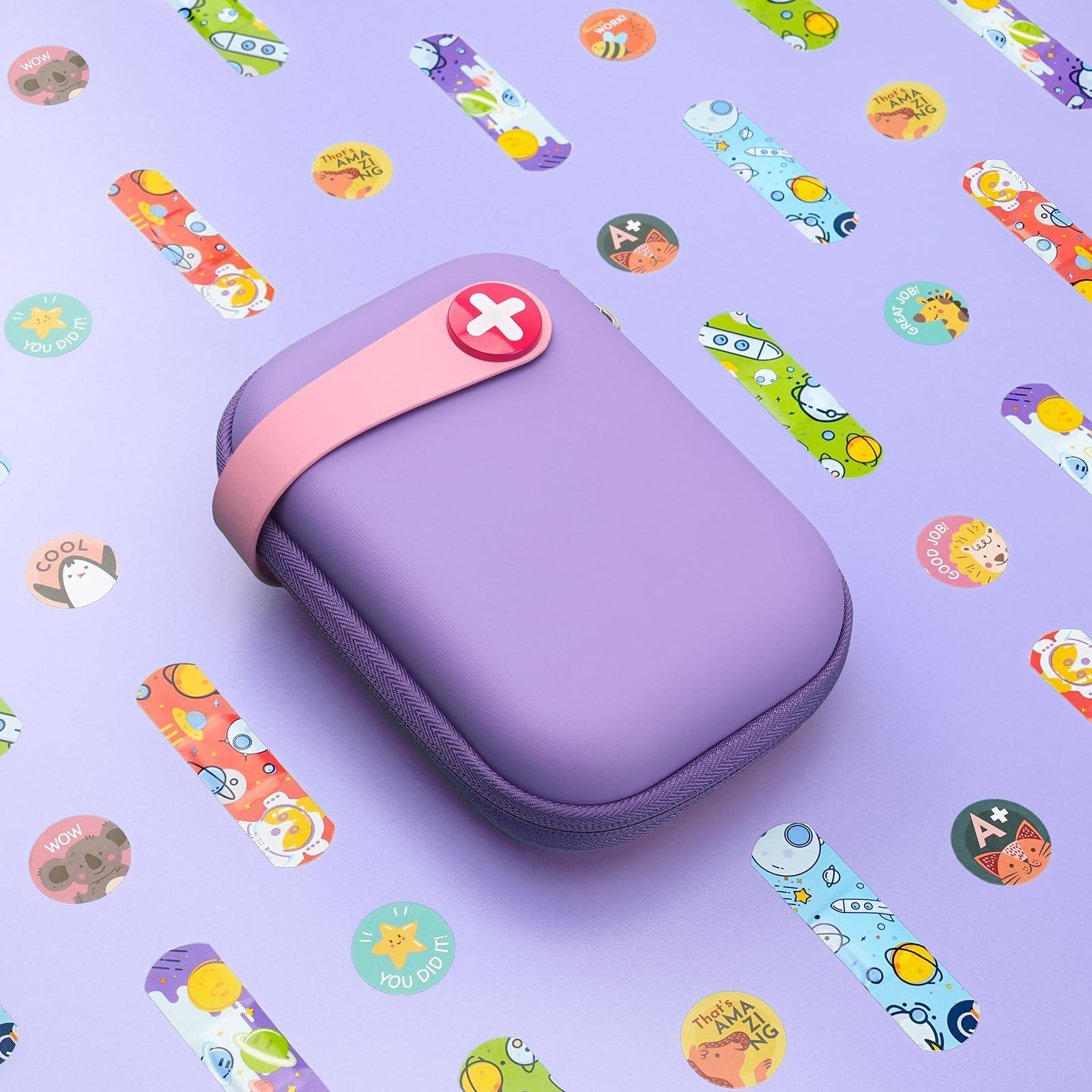 KakuKa Mini First Aid Kit, 113 Pc. Water-Resistant Hard Toddler Kids Small Cute Case for Car, Home - TSA-Approved Travel Size