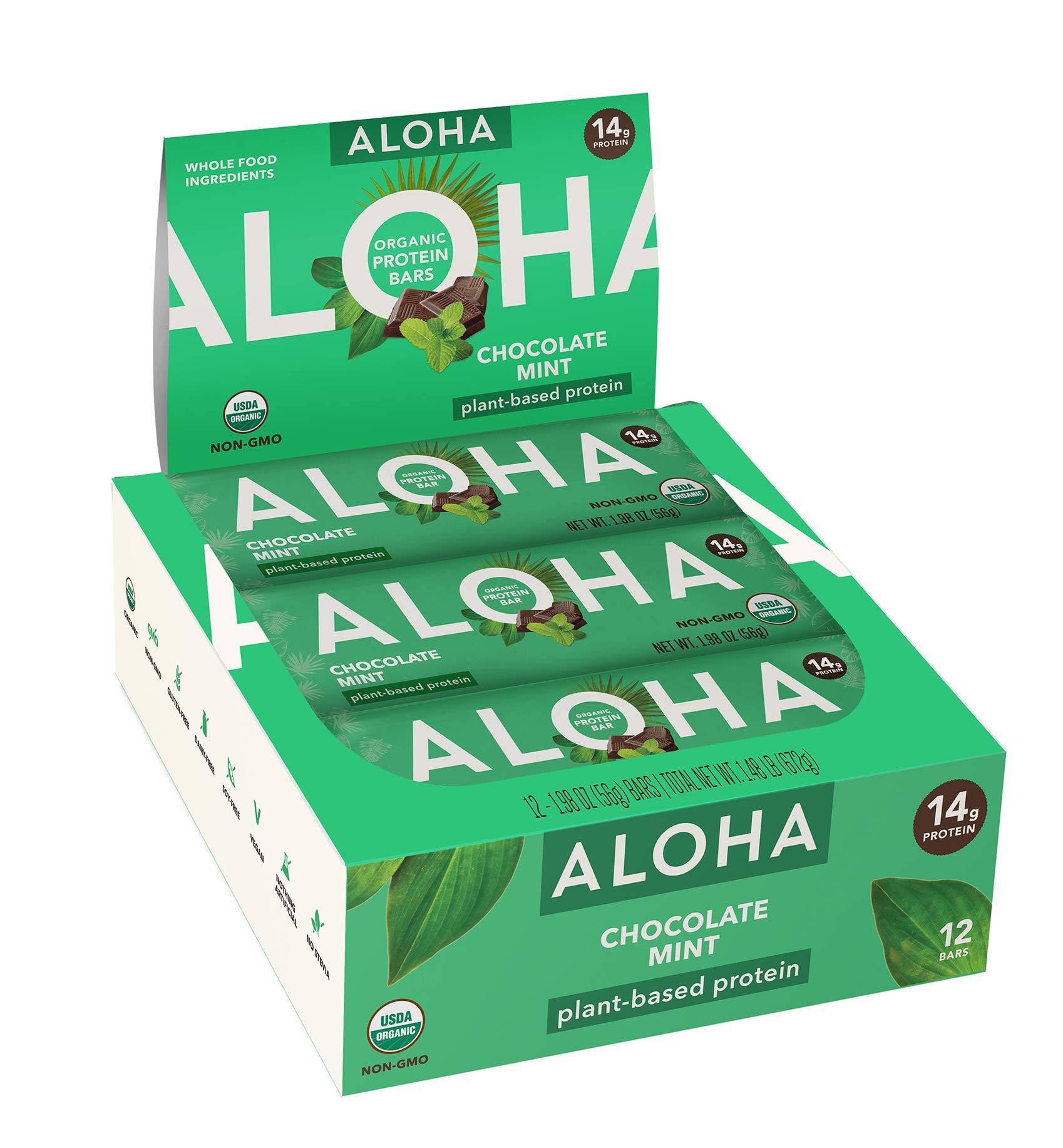 ALOHA ALOHA Organic Plant Protein Bars - Chocolate Mint & 5 Other Flavors Variety Pack - 12 Count, 1.98oz Bars