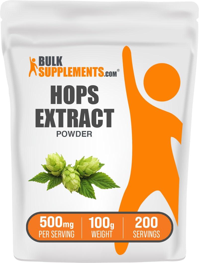 BulkSupplements BulkSupplements.com Hops Extract Powder - Hops Supplements, Sourced from Hops Flowers, Hops Powder - Herbal Supplement, Gluten Free, 500mg per Serving, 100g (3.5 oz) (Pack of 1)