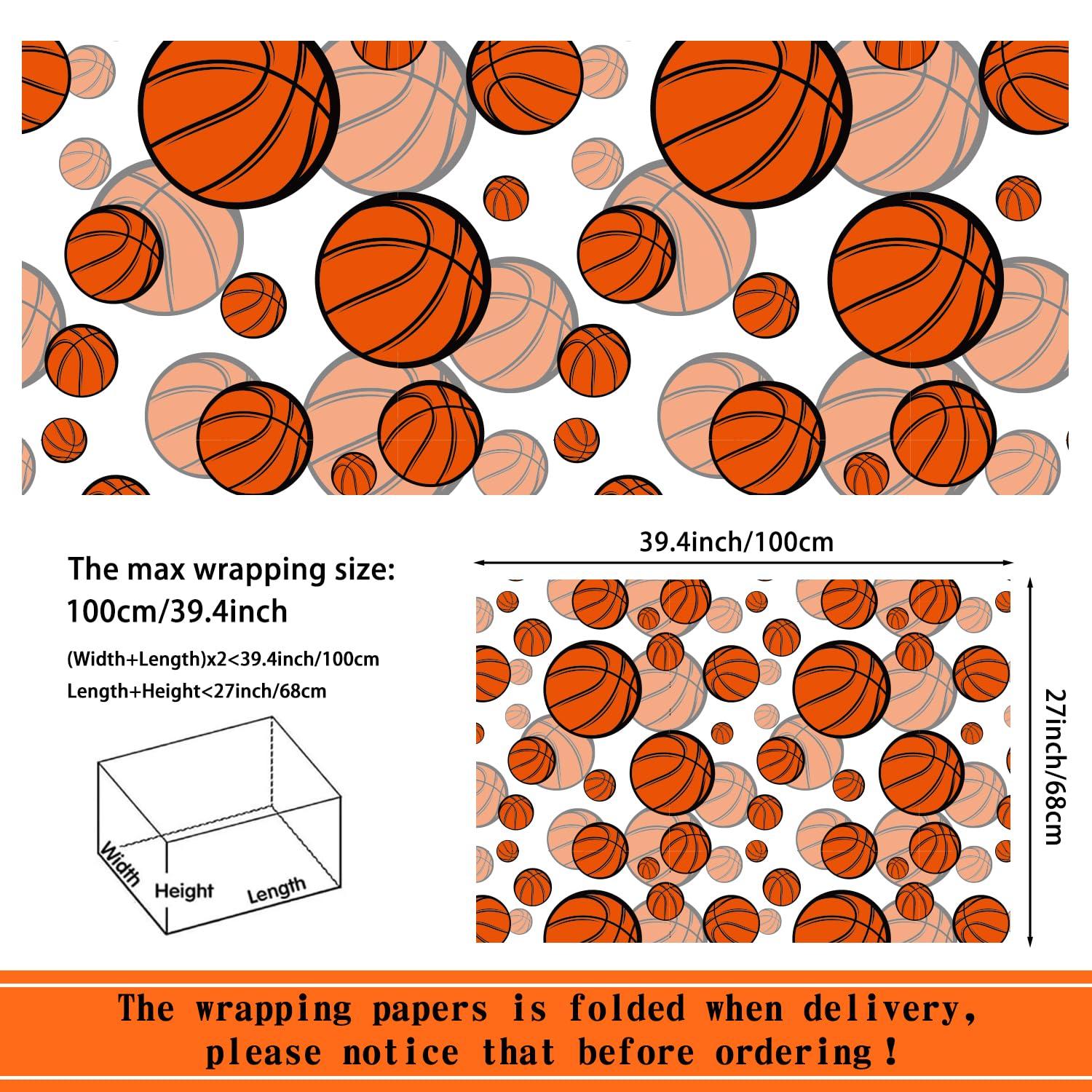 Mpanwen Mpanwen Basketball Wrapping Paper for Boys Kids, 8 Sheets Large Basketball Theme Gift Wrap for Christmas Birthday Holiday - 27 x 39.5 Inches Per Sheet