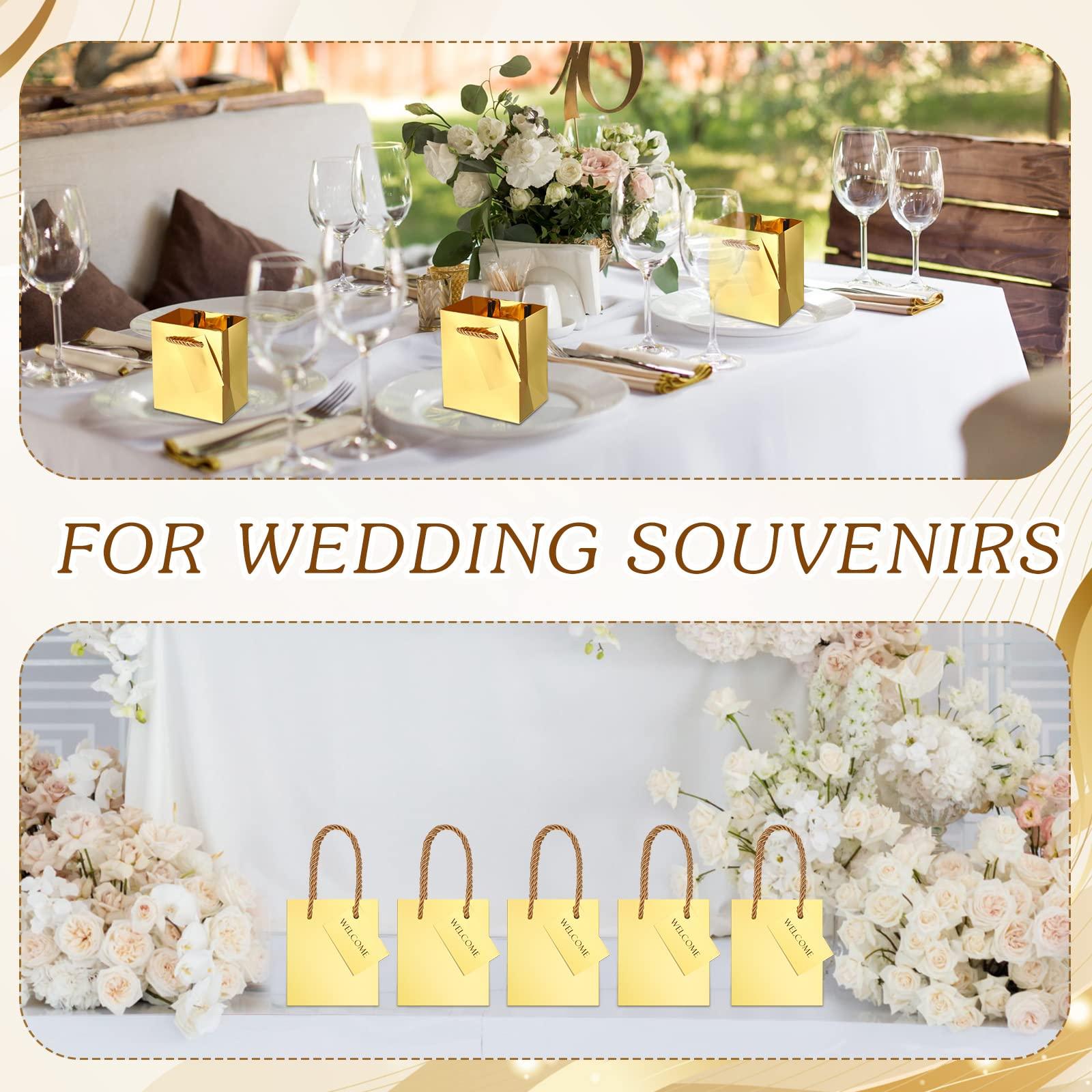Nuanchu Nuanchu 50 Pcs Mini Gift Bags Bulk, 4 x 2.75 x 4.5 Inch Paper Bags with Gift Tags, Extra Small Metallic Paper Totes with Handles for Birthday Weddings Baby Showers Party Favors Gifts (Gold)