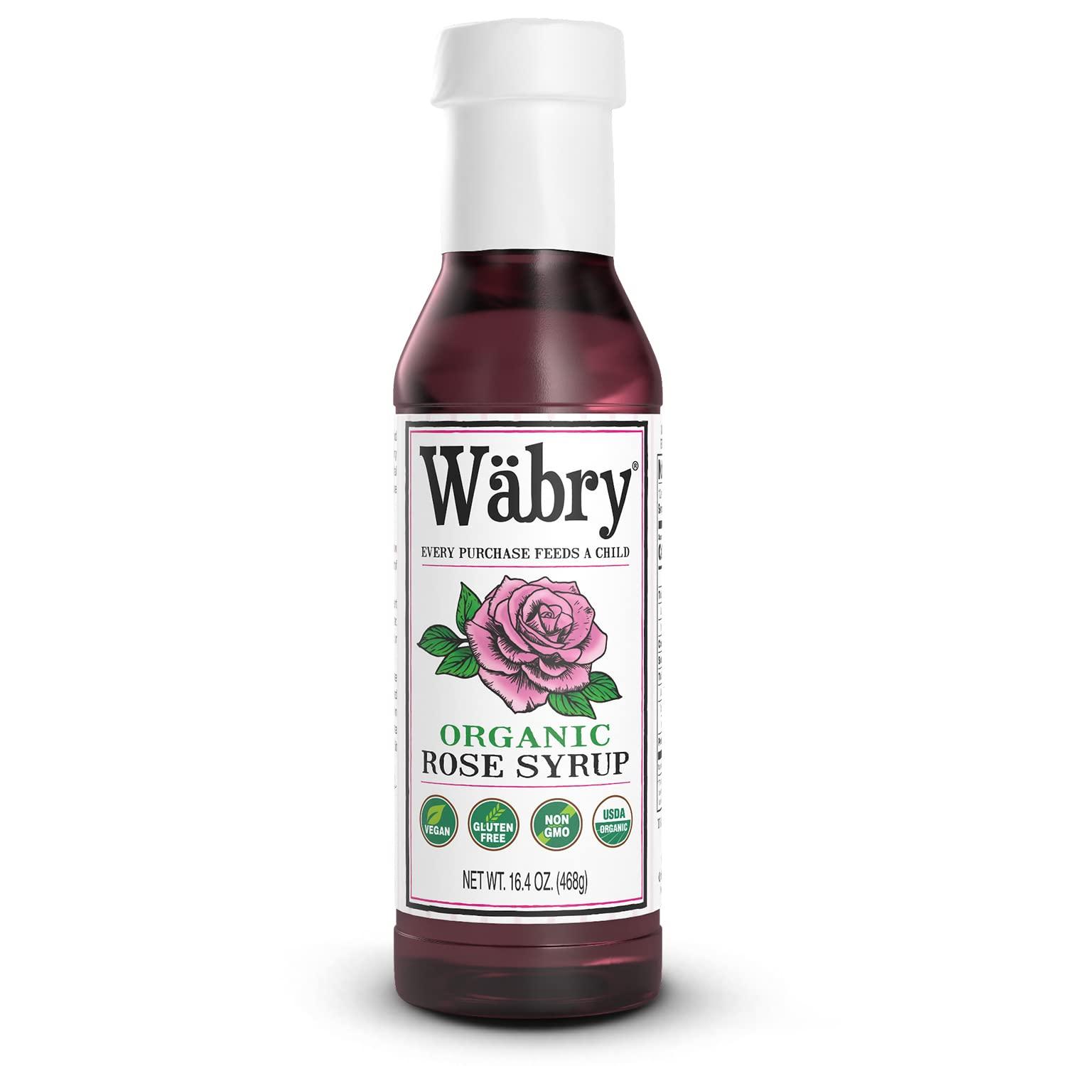 Wabry Wäbry Organic Rose Syrup – 16.4oz (468g), Natural Coffee Syrup, Perfect for Lattes, Tea, Shaved Ice and Soda, Vegan Friendly, Non-GMO, Dye-Free Snow Cone Syrup – BPA-Free Plastic Bottle