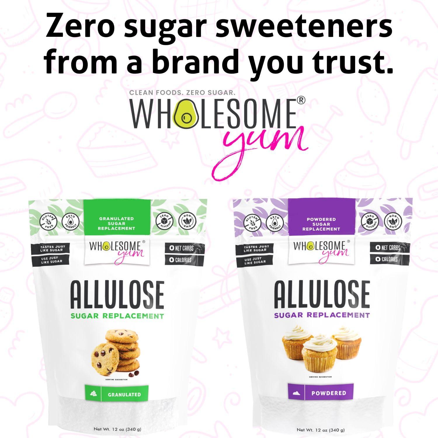 Wholesome Yum Wholesome Yum Allulose Sweetener - Natural Granulated Sugar Substitute - Keto, Non GMO, Zero Carb, Zero Calorie, Sugar Free, No Aftertaste Tummy Friendly - Granular Sugar Replacement (12 oz)