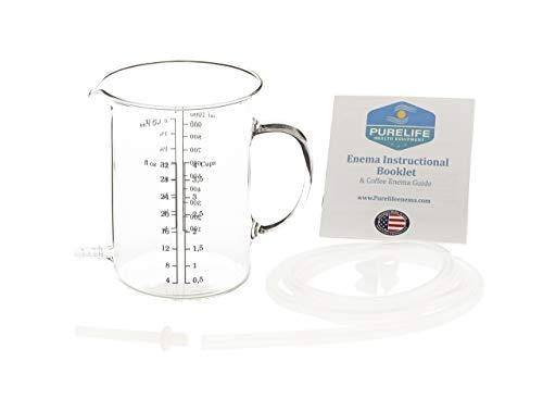 Purelife Enema Purelife Glass Enema Kit - 1 Qt - European Glass - Table Top Model -No Plastic Parts - Perfect for Coffee Enemas, Wheatgrass Enema - Essential Oil Enemas