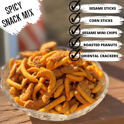 RunninWild Spicy Snack Mix | Party Mix including hot Cajun corn sticks, roasted peanuts, and cheddar cheese sesame sticks | Runnin' Wild Foods, 1.5 Pounds Total (Box of 3 bags, 8oz each)