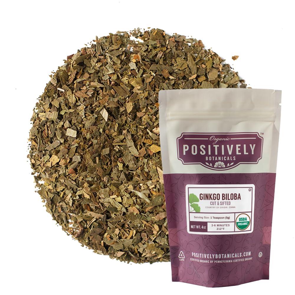 Organic Positively Tea Company Organic Positively Botanicals Company, Ginkgo Biloba, Herbal Tea Loose Leaf Botanical, 4 Ounce