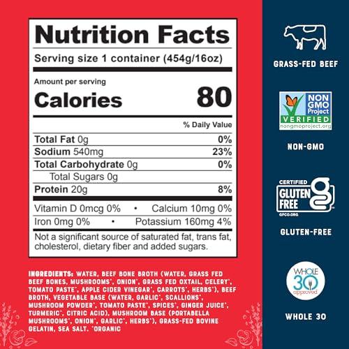 Bare Bones Bare Bones Grass-Fed Beef Bone Broth | Pour w/Pasture Raised Protein & Collagen for Cooking & Sipping | No Artificial Flavors Non-GMO Gluten & Dairy-Free Keto & Paleo Friendly | 16oz Carton | 8 Pack