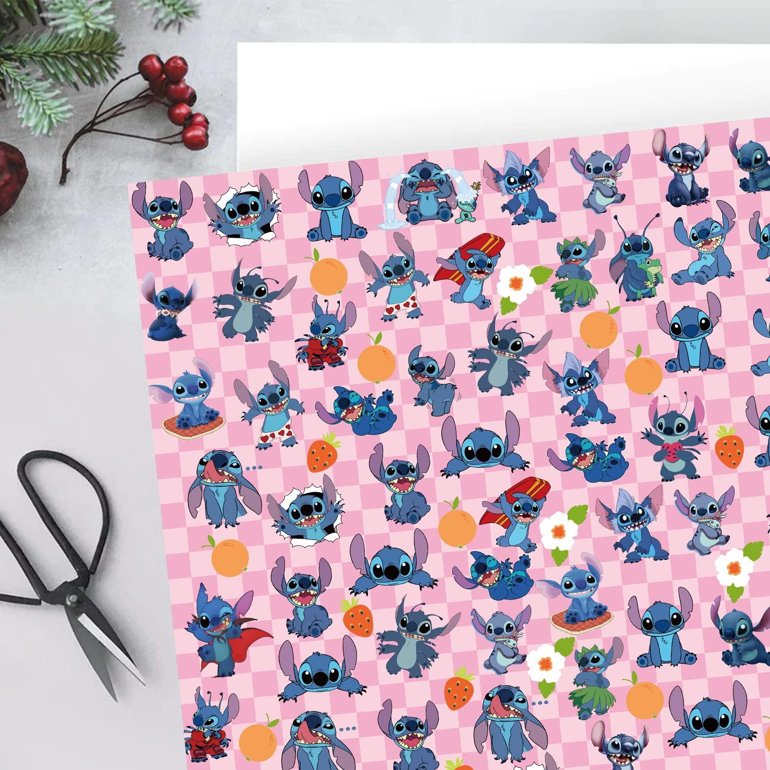 EYQQM EYQQM Pack of 5 Stitch Gift Wrapping Paper 51x75cm Kraft Paper Gift Wrap Pack for Kids Birthday, Party Storage Festive Decoration (Pink)