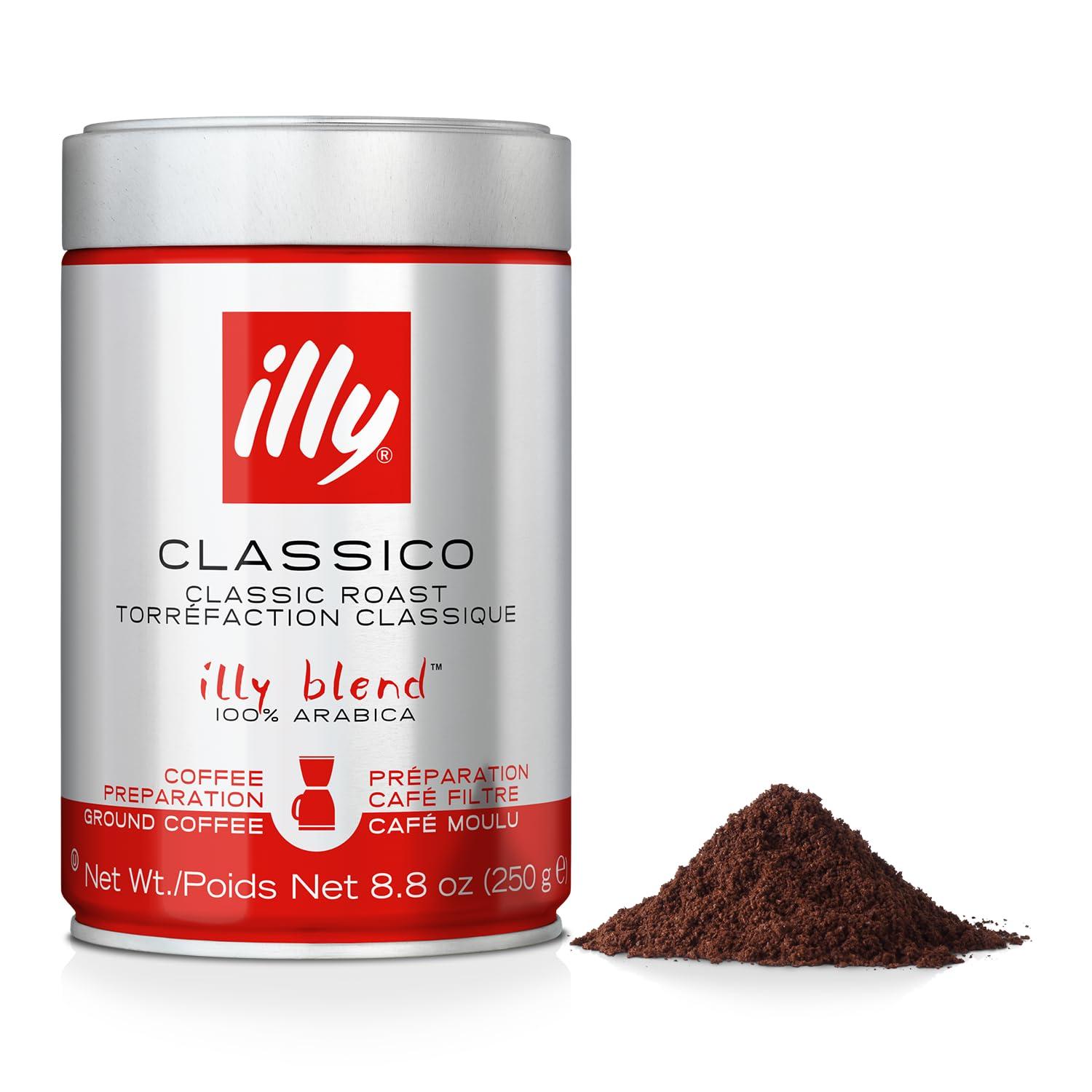 Illy illy Drip Coffee - Ground Coffee - 100% Arabica Ground Coffee Classico Medium Roast - Notes of Caramel, Orange Blossom & Jasmine - No Preservatives Mild & Balanced 8.8 Ounce
