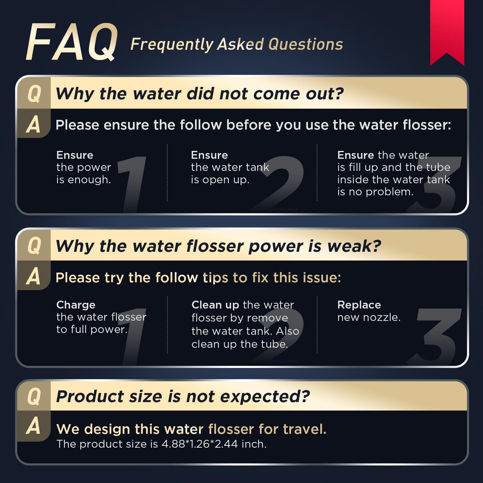 SYNHOPE Water Flosser [ Mini Cordless Portable ] Oral Irrigator Water Teeth Cleaner Pick, Telescopic Water Tank, 3 Modes & IPX7 Waterproof, Home & Travel Water Floss for Teeth, Braces Bridges Care (Black)