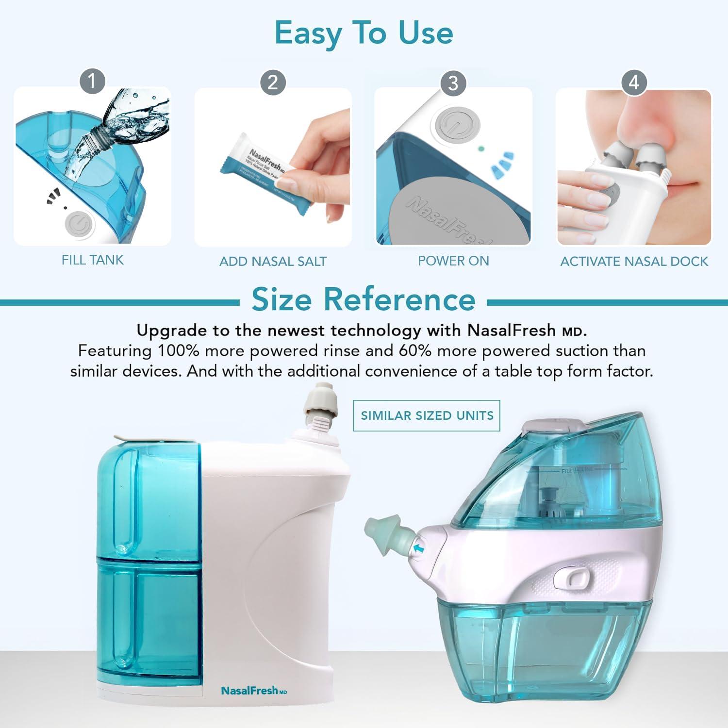 SPA SCIENCES NASALFRESH MD - Dual Powered Nasal Irrigation System Nasal Rinse and Wash - Sinus Decongestant Relief System w/ 30 Saline Packets - Rechargeable - Snoring Remedy