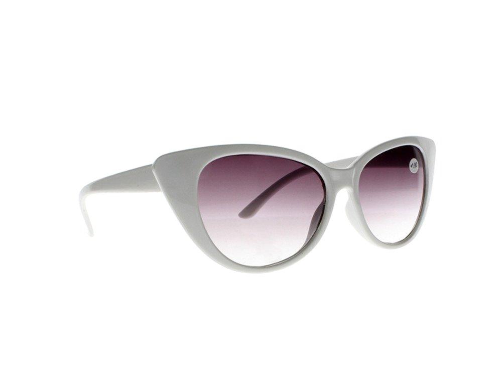 Newsight Newsight Women Big Cat Eye Tortoise Flowers Anti Reflective Tinted Lens Reading Glasses Sunglasses +1.0~+4.0 (White+Grey Lens, 4.0)