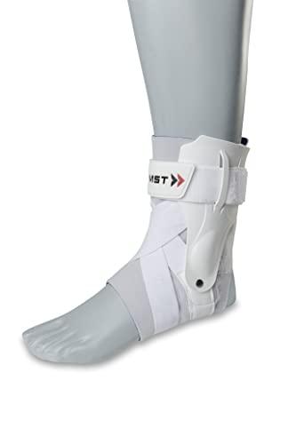 Zamst Zamst A2-DX Sports Ankle Brace with Protective Guards For High Ankle Sprains and Chronic Ankle Instability-for Basketball, Volleyball, Lacrosse, Football-White, Right, Large