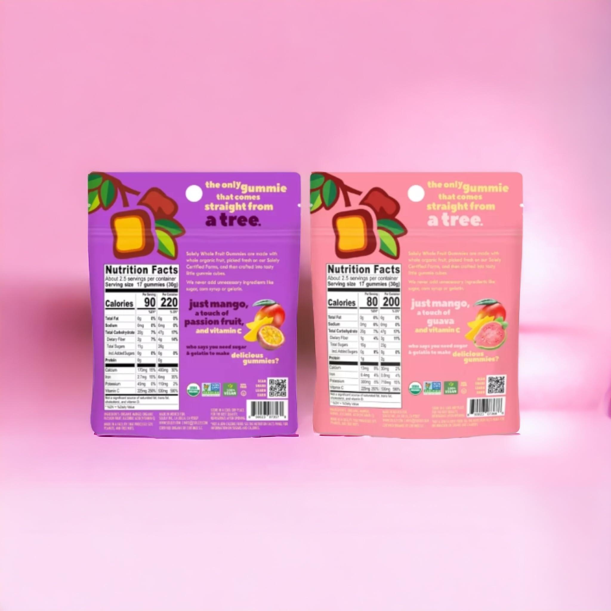 Generic Generic Solely Organic Fruit Gummies - 2 Pack Bundle - Mango Passionfruit & Mango Guava - 5oz total | No Added Sugar, Vegan, Organic Whole Dried Fruit Snacks