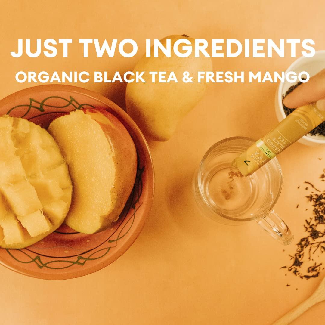 Cusa Tea Cusa Tea & Coffee | Premium Instant Mango Black Tea With Real Fruit & Spices | Organic Leaves Drink Mix Packets | Hot or Iced Tea (30 Single Servings)