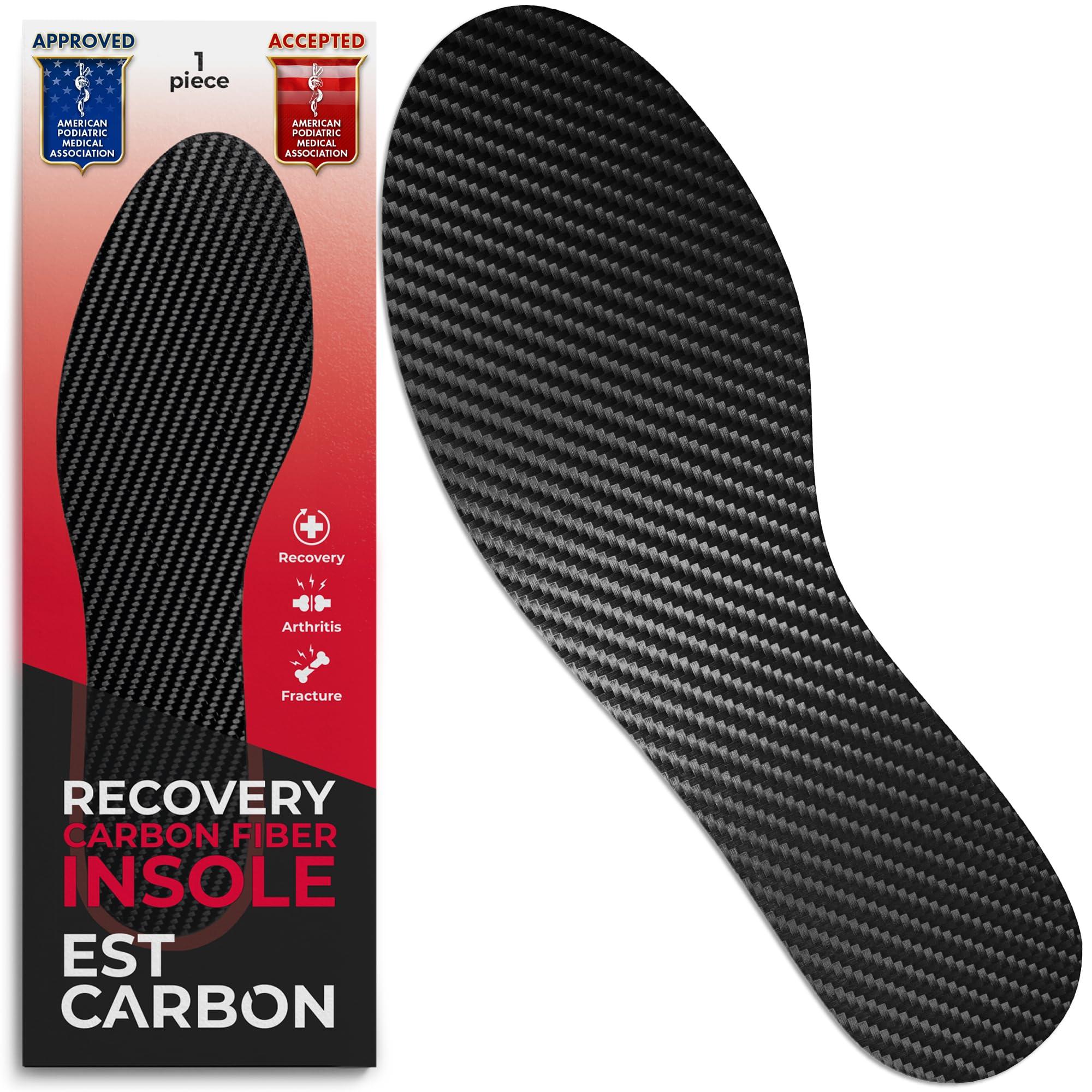 ESTCARBON Carbon Fiber Insole for Men & Women 1 PC Carbon Fiber Shoe Insert, Carbon Fiber Foot Plate - Hallux Rigidus Relief, Turf Toe, Mortons Extension, Big Toe, Carbon Fiber Insoles Women 8.5-9, Mens 7.5