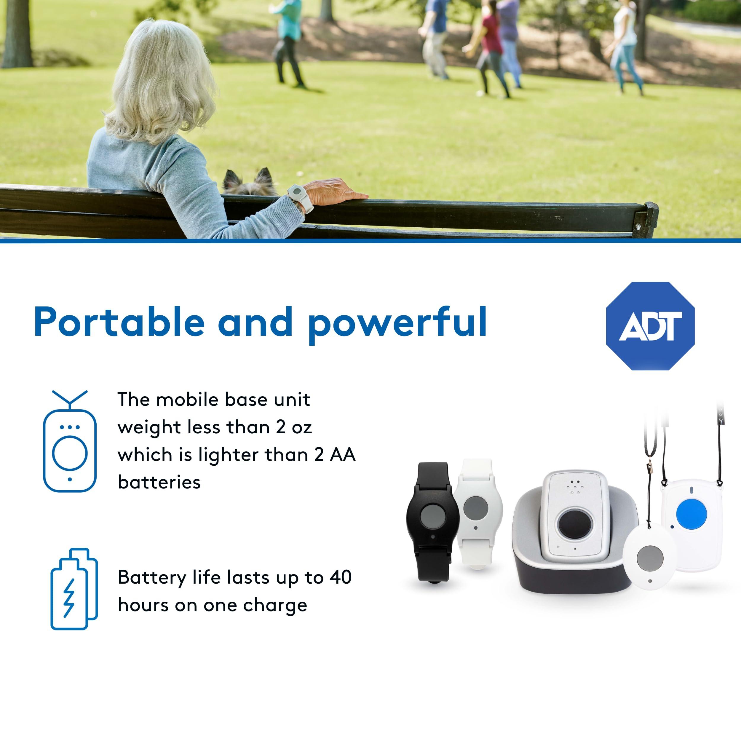 ADT ADT - On-The-Go Mobile Medical Alert System for Seniors - GPS Capabilities, Included Waterproof Wearable Panic Button, 24/7 U.S. Based Monitoring (White Wristband)