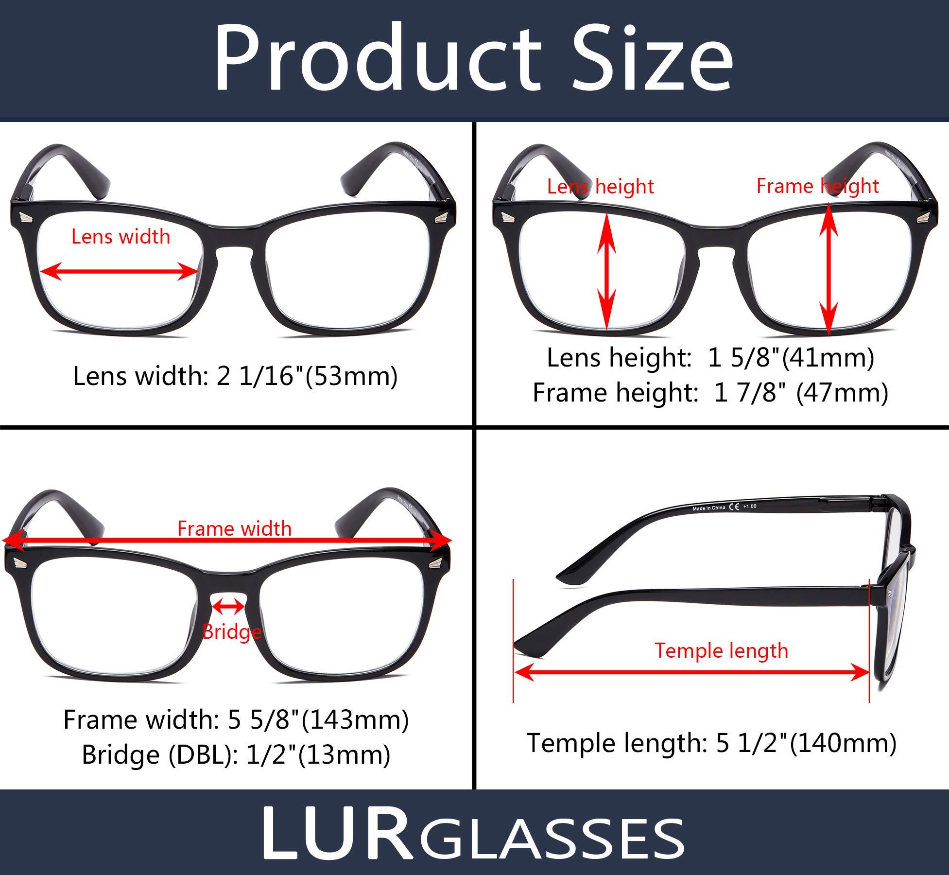 LUR READING GLASSES 5 pack Stylish Womens Readers (Black, +1.75)