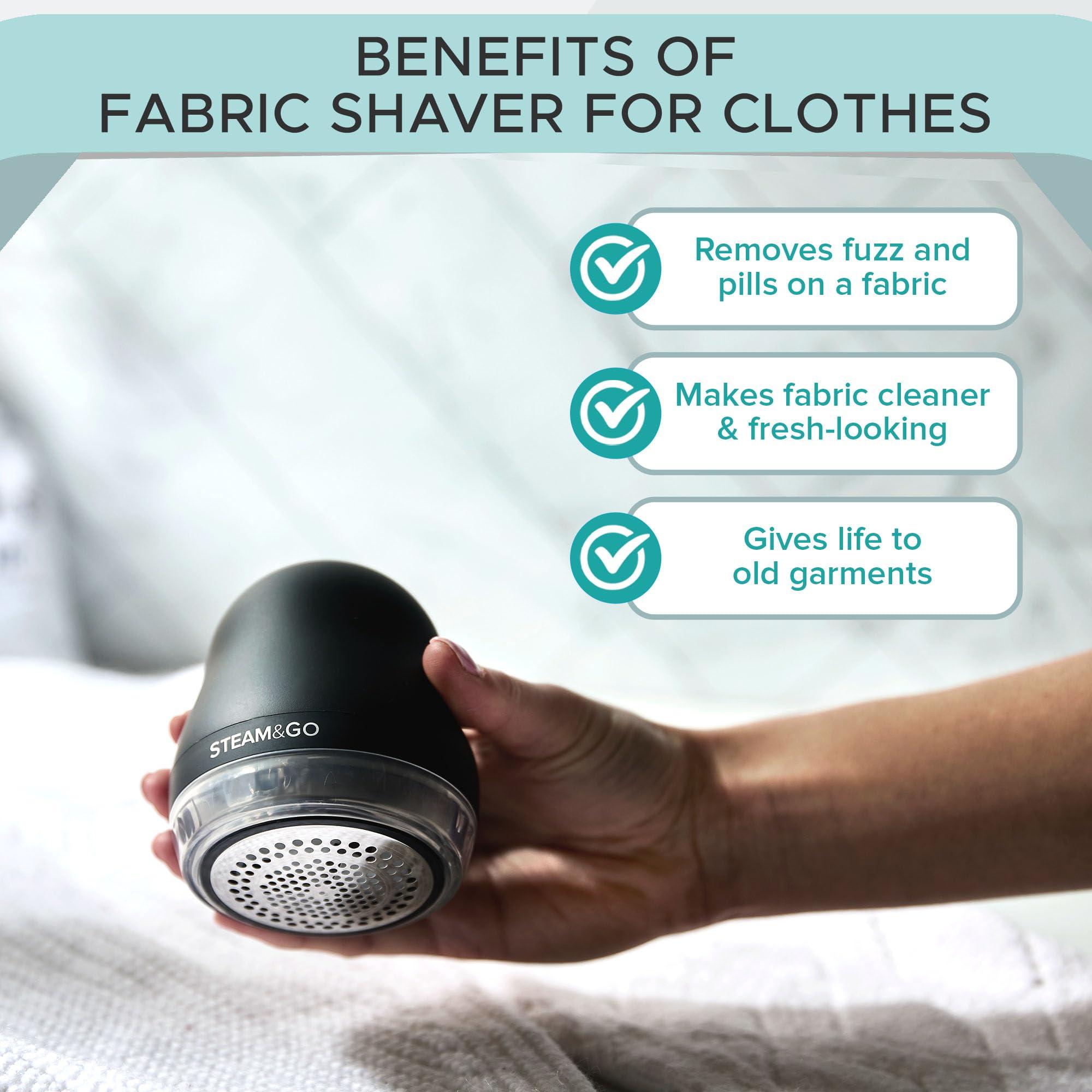 Steam and Go Steam & Go - Fabric Defuzzer, Rechargeable Fabric Shaver and Lint Remover, Portable Sweater Shavers to Remove Pilling, Fuzz, and Fluff, Lint Remover for Clothes and Beddings, Easy to Use Black