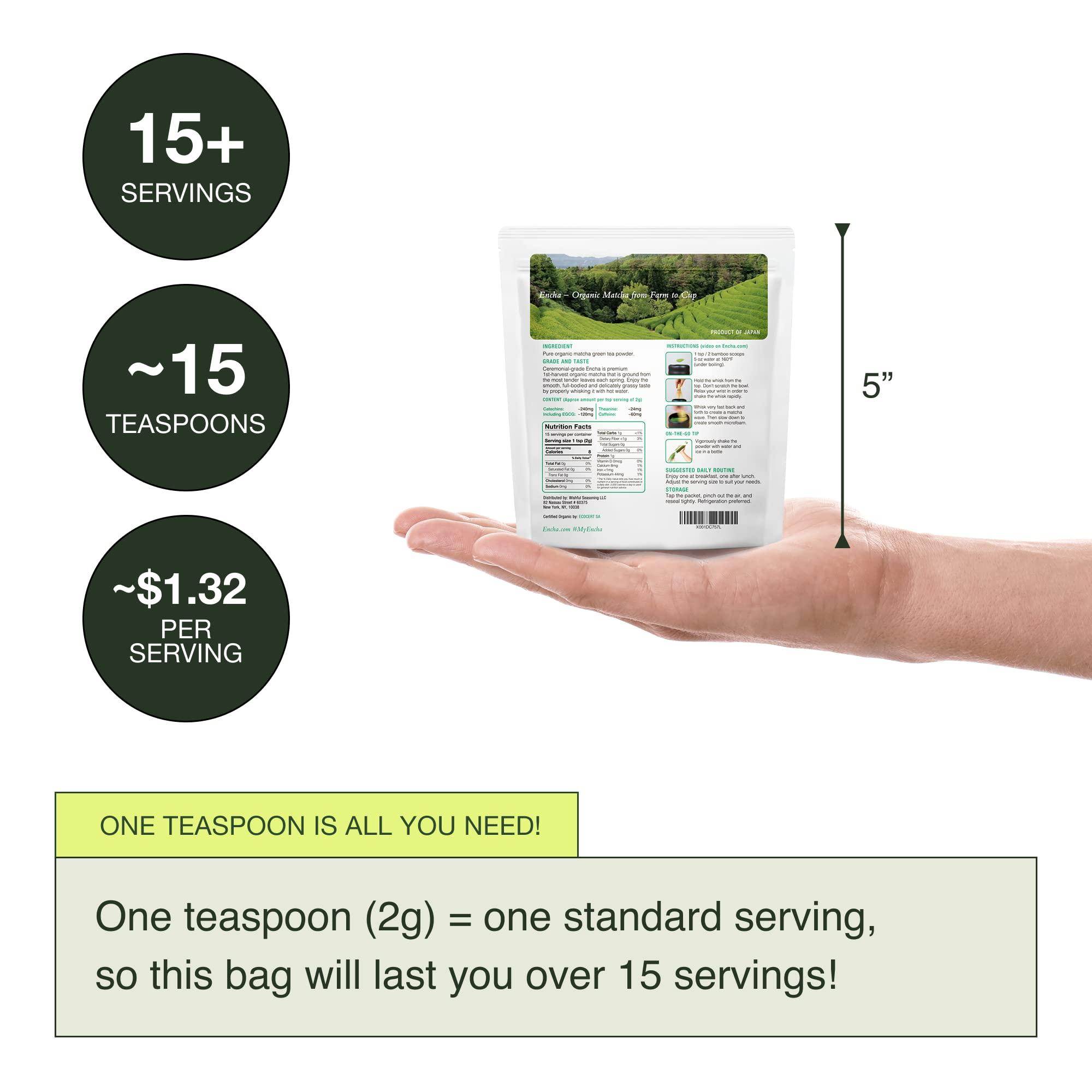 Encha Encha Ceremonial Grade Matcha Powder, Organic First Harvest Japanese Matcha Green Tea Powder, Matcha Tea From Uji, Japan (30g/1.06oz)