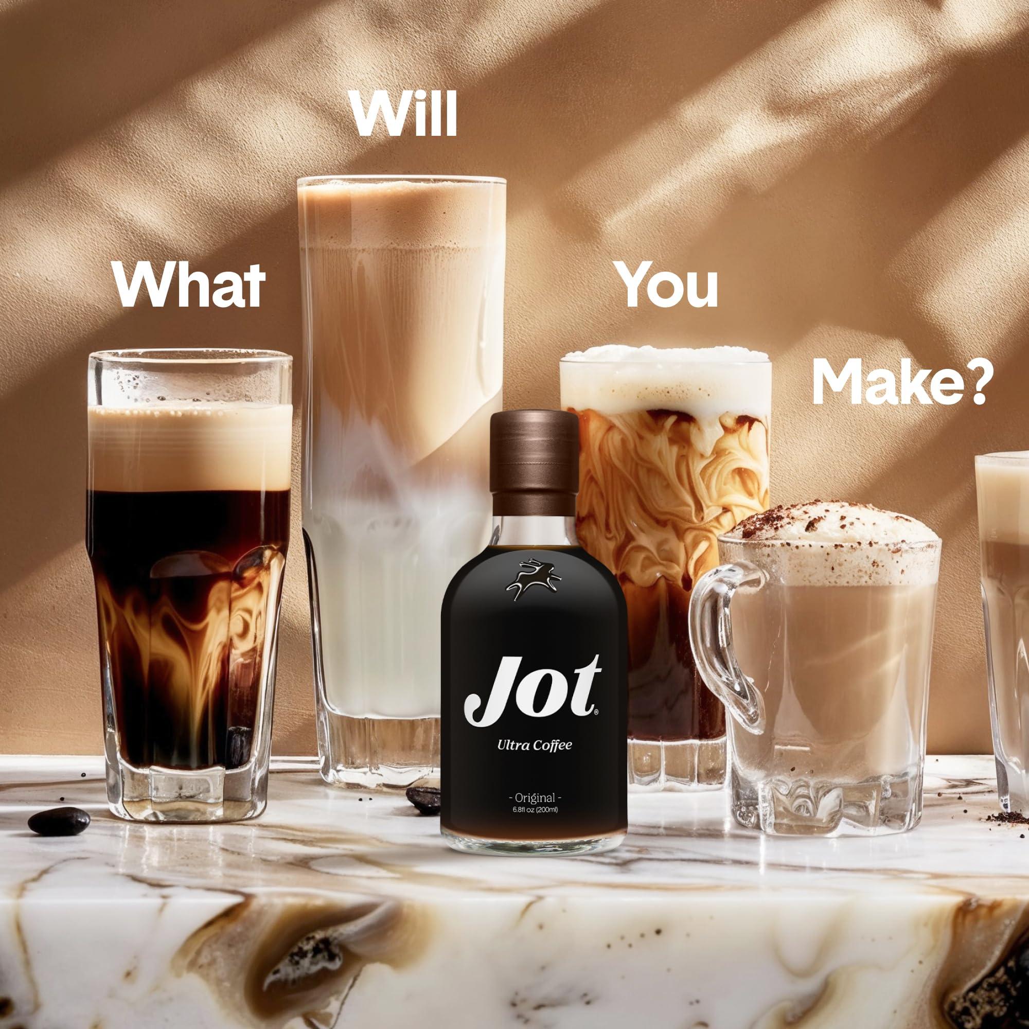 Jot Jot Coffee Concentrate Duo (Original/Dark 2pk) High Caffeine Instant Cold Brew Coffee, Iced Coffee Instant Espresso, Hot Coffee Drinks, 14 Cups Instant Coffee Cold Brew Concentrate 150mg Caffeine/Tbsp