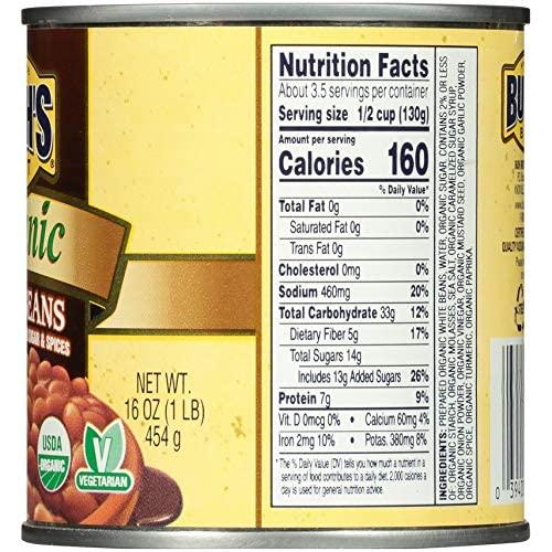 Bush's Best Bush's Best Organic Baked Beans, 16 Ounce Can - Canned Beans, Baked Beans Canned, Source of Plant Based Protein and Fiber, Low Fat, Gluten Free (Pack of 6)