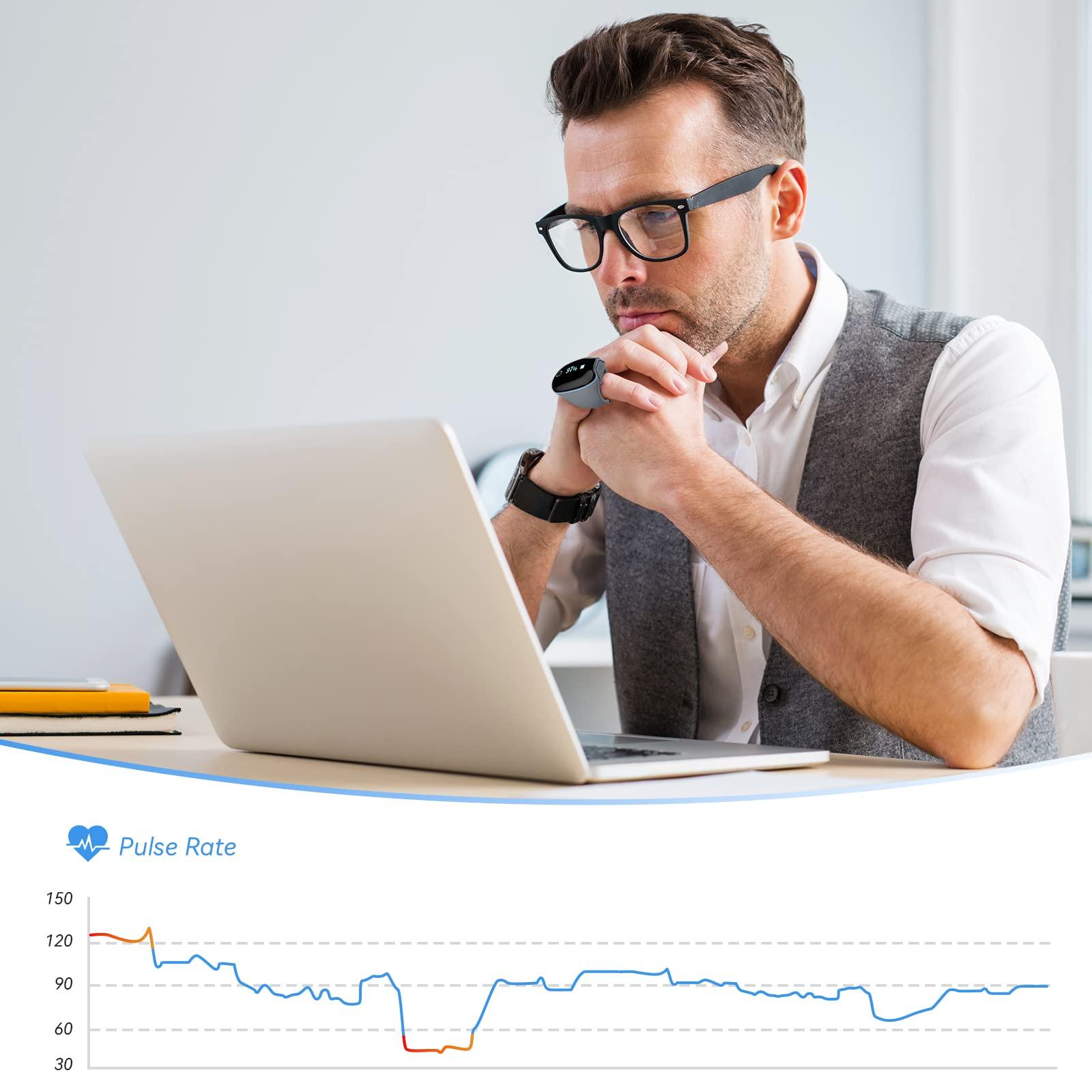 Wellue Wellue O2ring Pulse Oximeter - Rechargeable Bluetooth Oxygen Saturation Monitor with Reminder| Wearable O2 Meter Continuous Tracking of Oxygen Level and Pulse Rate with Free APP & PC Software