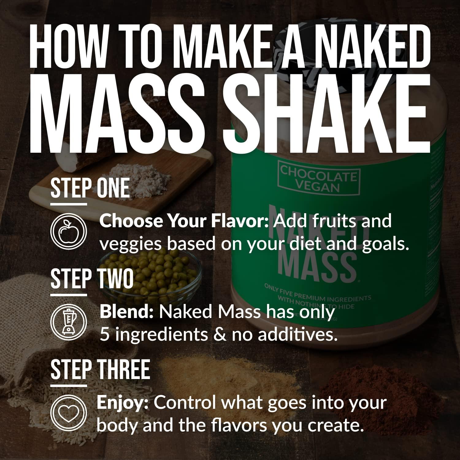 NAKED nutrition NAKED Mass - Chocolate Vegan Weight Gainer - 8Lb Bulk, GMO Free, Gluten Free, Soy Free & Dairy Free. No Artificial Ingredients - 1,280 Calories - 11 Servings