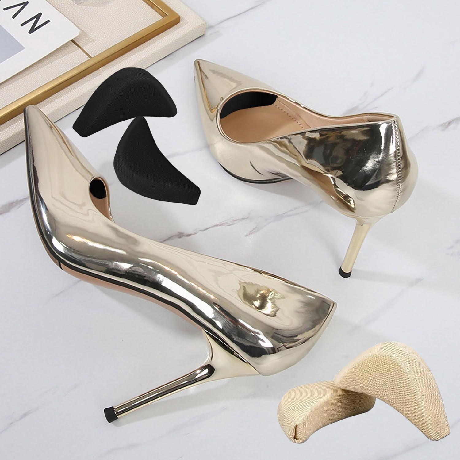 GOETOR Shoe Filler Inserts 5 Pairs Toe Cushion Fillers Loose Shoes Foam Toe Filler to Make Big Shoes Fit Half-Size Insoles Adjust Shoe for High Heels Dress Shoes Boots (Black and Beige)