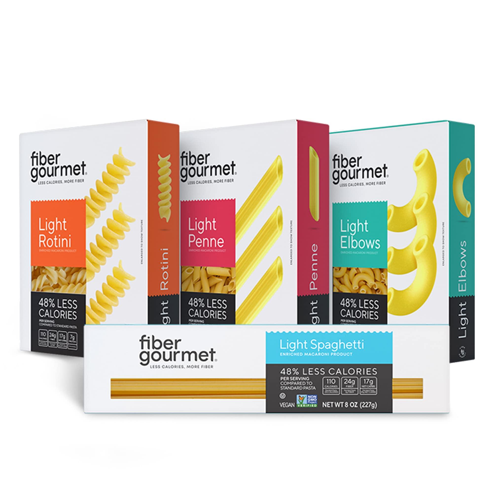 Fiber Gourmet Fiber Gourmet Pasta Variety Pack, 1 8oz Box Each of Spaghetti, Rotini, Penne, Elbows, Low Calorie & Fiber-Rich Pasta Bulk, Made in Italy, Non-GMO, Kosher, Vegan (4-Pack)