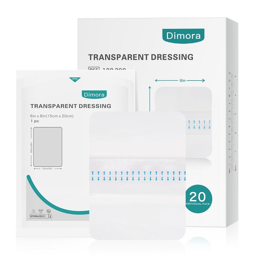 Dimora Dimora Transparent Film Wound Dressing 6x8 inch 20 Packs + Dimora Hydrocolloid Wound Dressing, 10 Pack Ultra Thin 4\" x 4\"