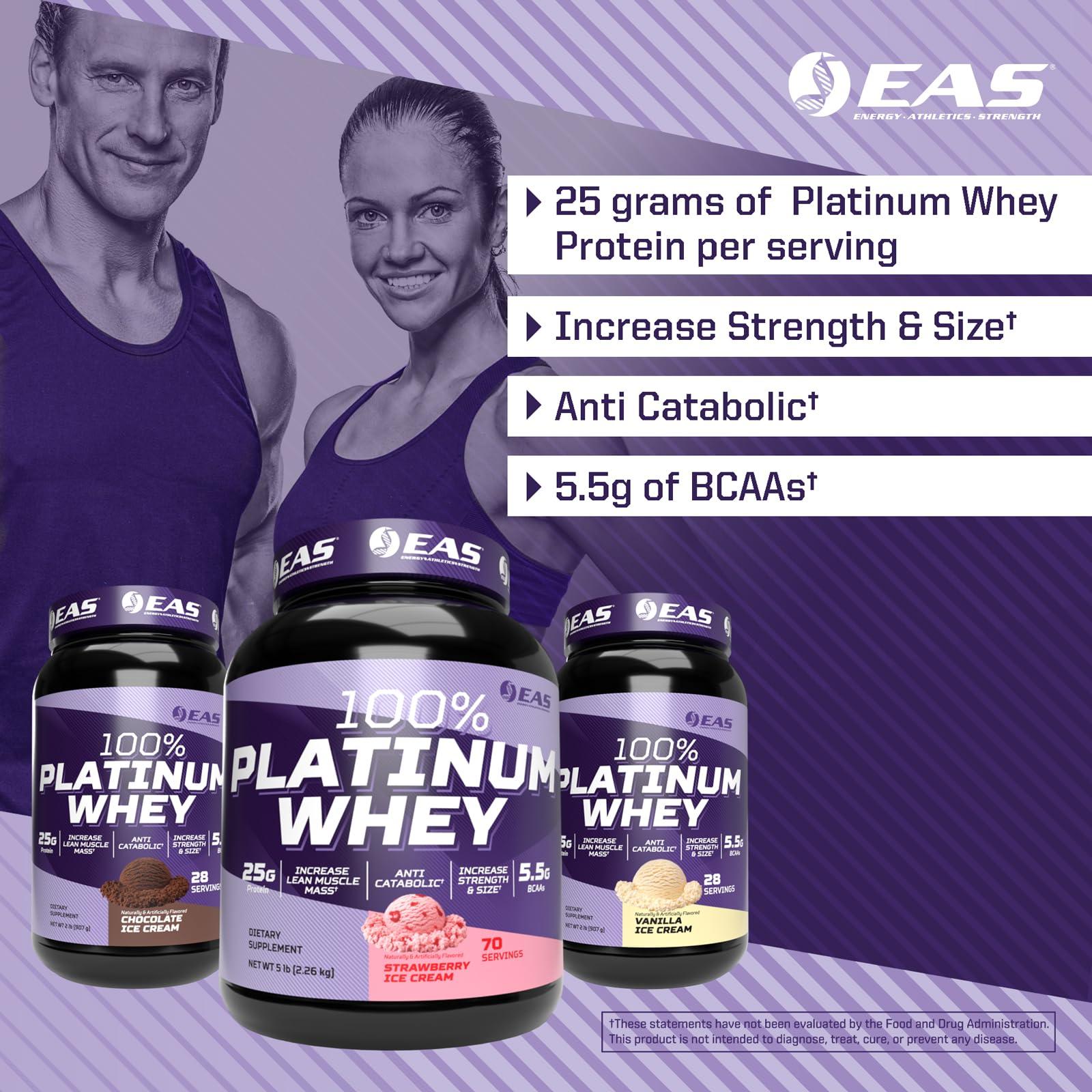 EAS EAS 100% Platinum Whey Protein | 3 Ultra-Platinum Whey Proteins | Increase Size & Strength | 25g Protein, 5.5g BCAAs | 5 Pound (Vanilla Ice Cream)