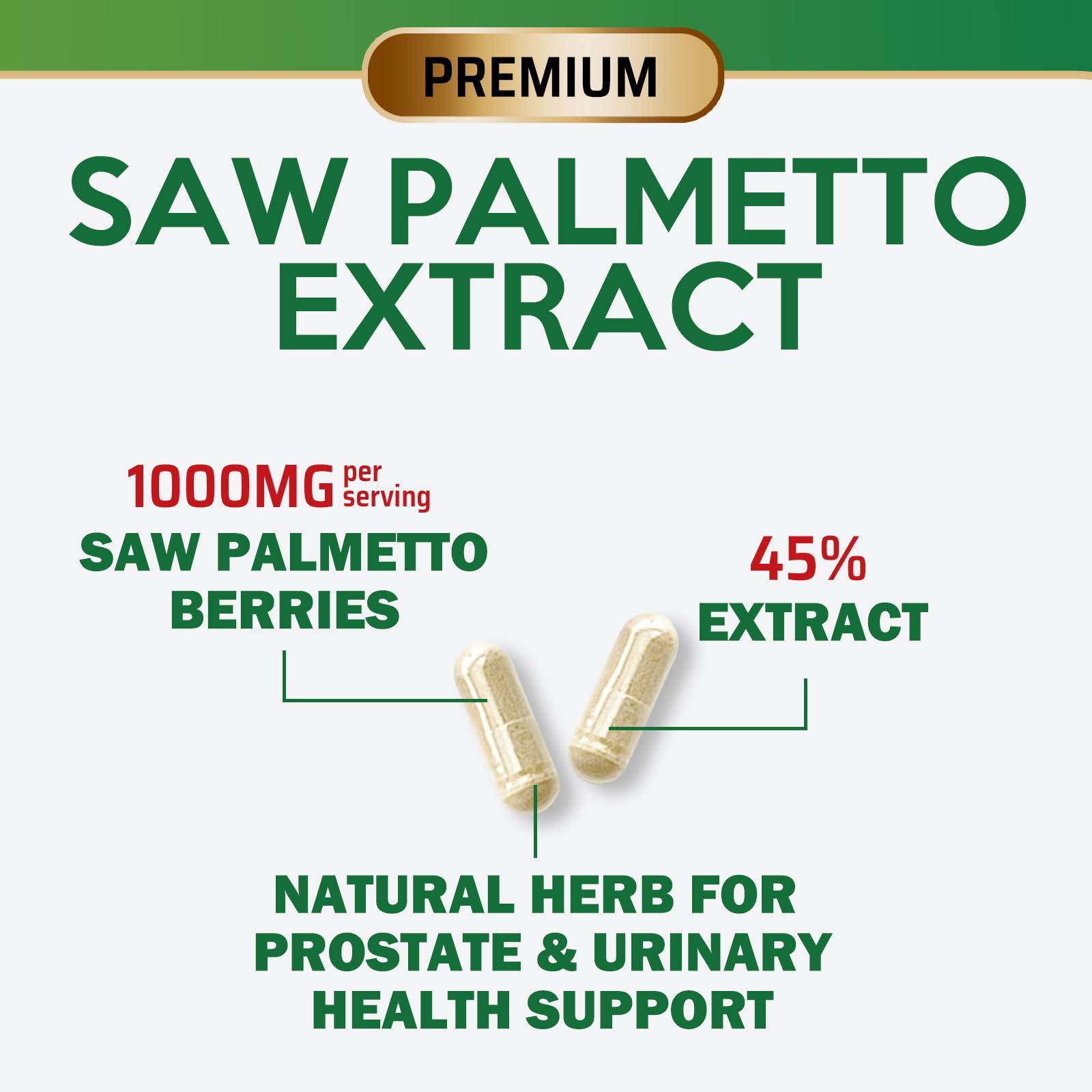 Nature's Nutrition Saw Palmetto for Men Prostate Health Supplement - 1000MG Saw Palmetto Extract Prostate Support Supplement, Prostate Supplements for Men\'s Health Support, Prostate Urinary Health Support, 60 Capsules