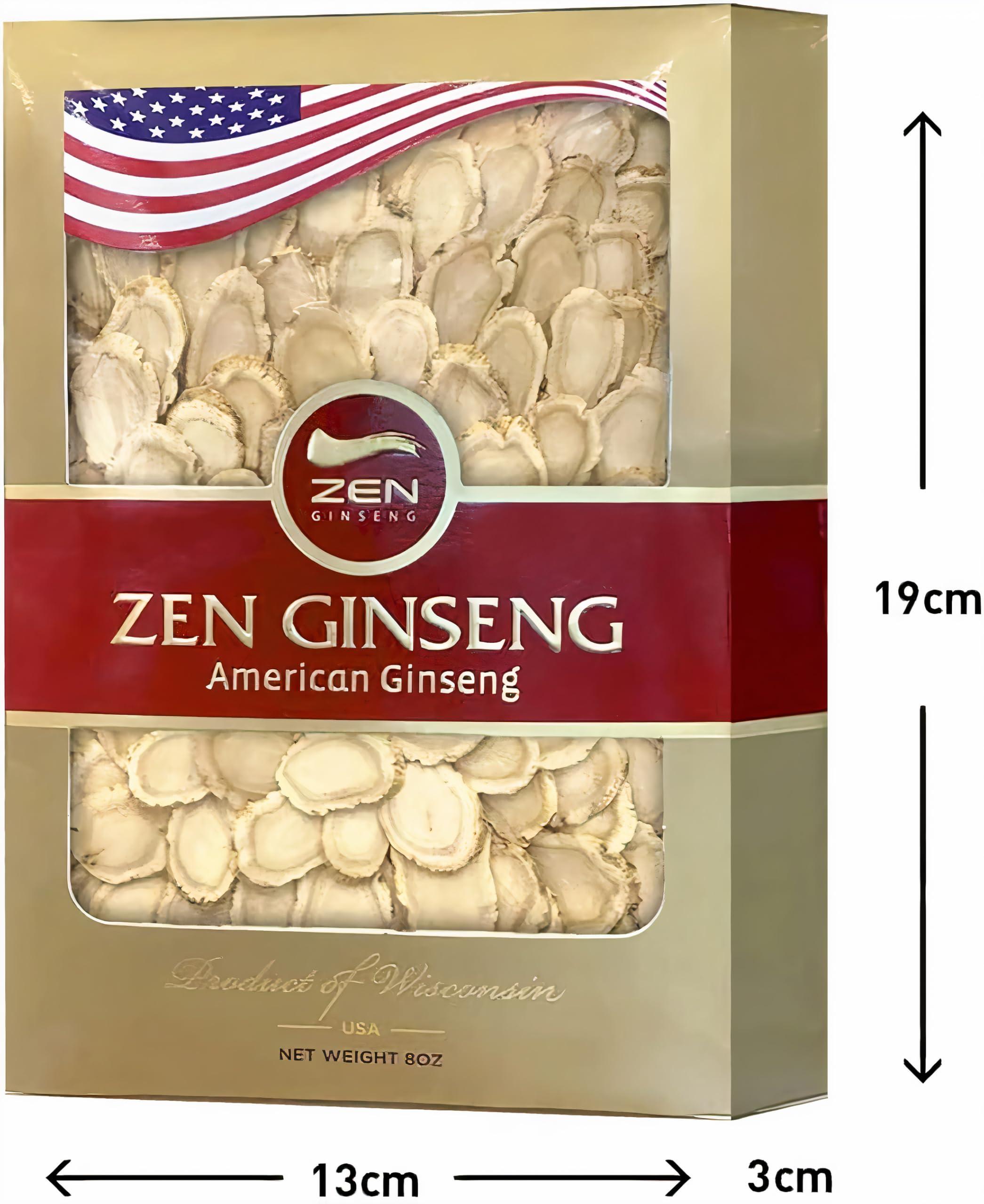 Zen Ginseng Zen American Wisconsin Ginseng Slices Improved Energy, Performance, & Mental Health for Men & Women (8oz. Box)
