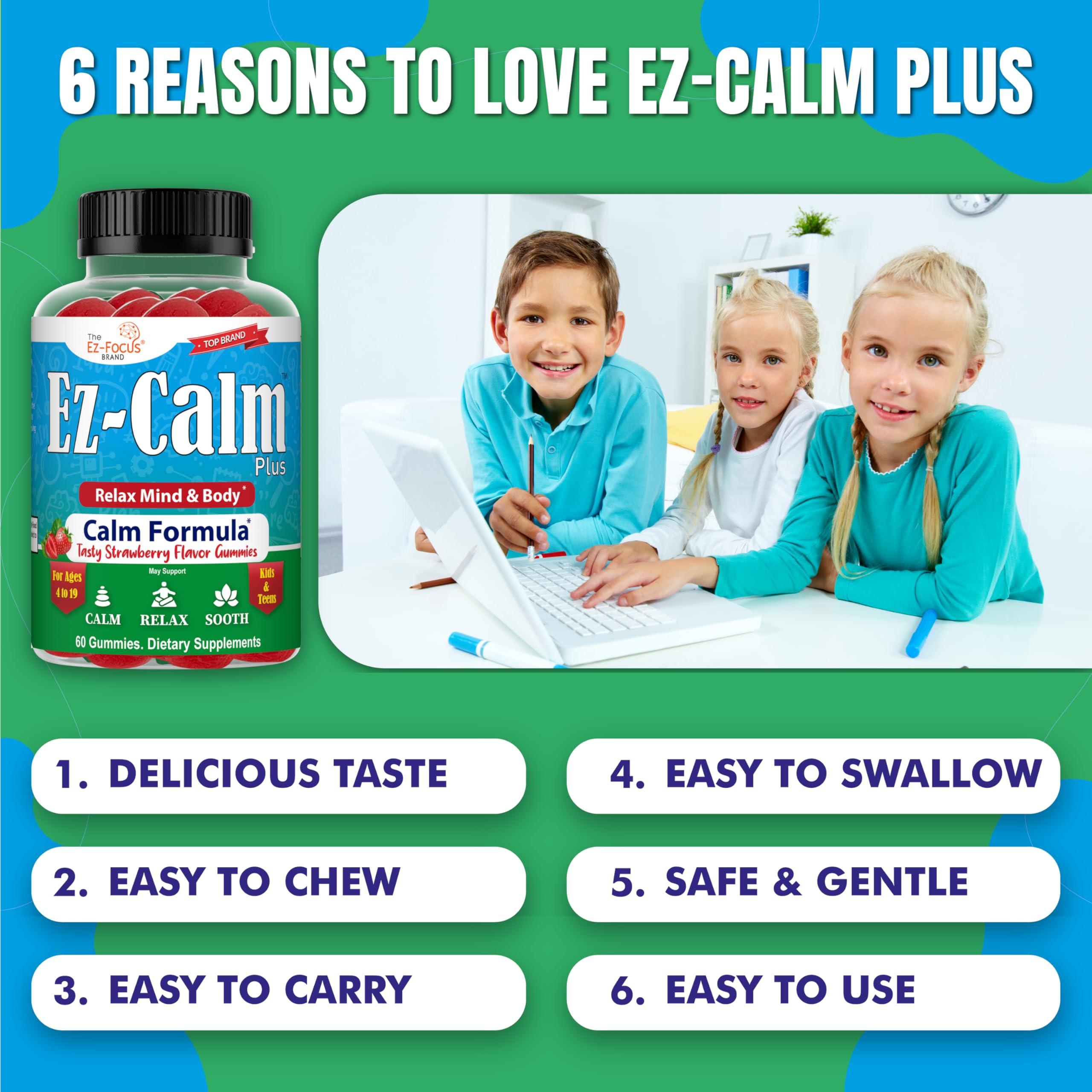 Ez-Focus Ez-Focus Organic Ashwagandha Gummies for Kids & Teens Calm & Focus Supplement with Ashwagandha Extract, Natural Calm Gummies for Kids, Sleep & Mood Support, Attention & Focus Vitamins- 60 Ct