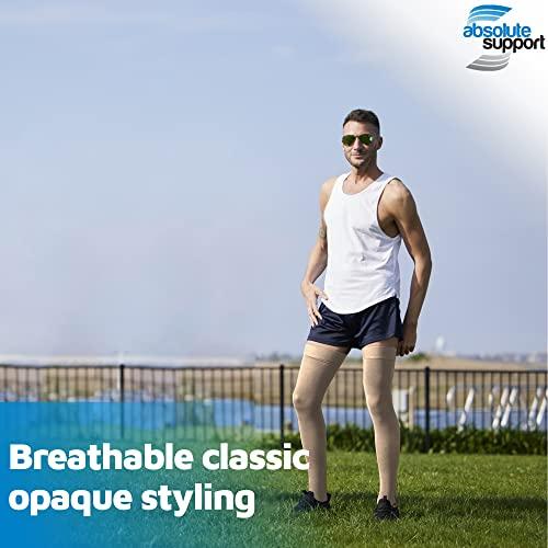 ABSOLUTE SUPPORT ABSOLUTE SUPPORT Plus Size Thigh Hi Compression Stockings for Men 20-30mmHg - Over Knee Opaque Mens Compression Socks with Wide Calf for Achilles Tendon, Embolism, DVT - Beige, 2X-Large