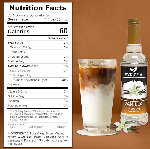 SYRUVIA Syruvia Vanilla Syrup for Coffee with Pump 25.4 fl oz Kosher,