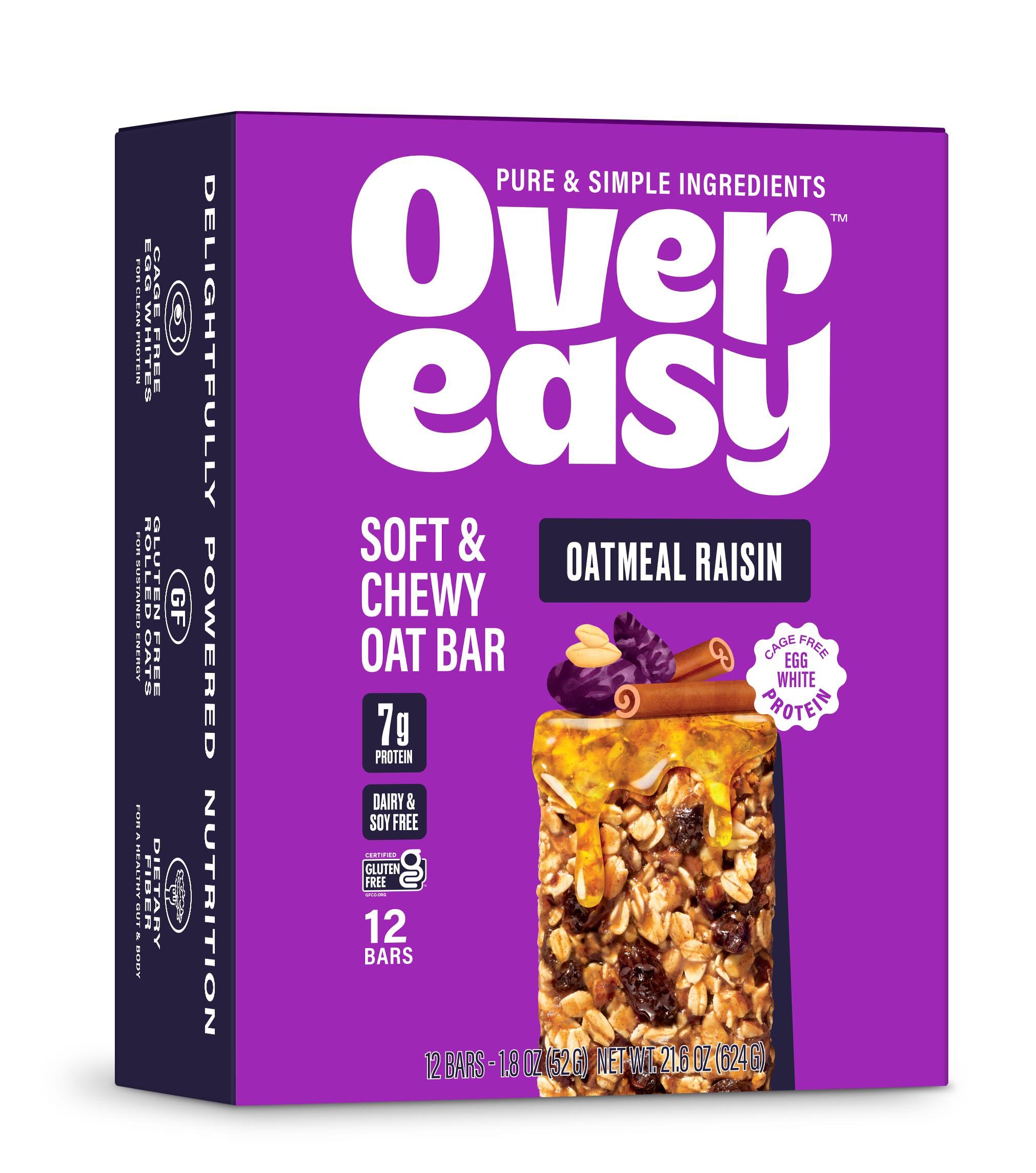 Over Easy OVER EASY Oatmeal Raisin Breakfast Bars | All Natural, Clean Ingredient Protein Bars | Breakfast & Cereal Bars | 12 Protein Snack Bars Gluten Free, Dairy Free, Soy Free