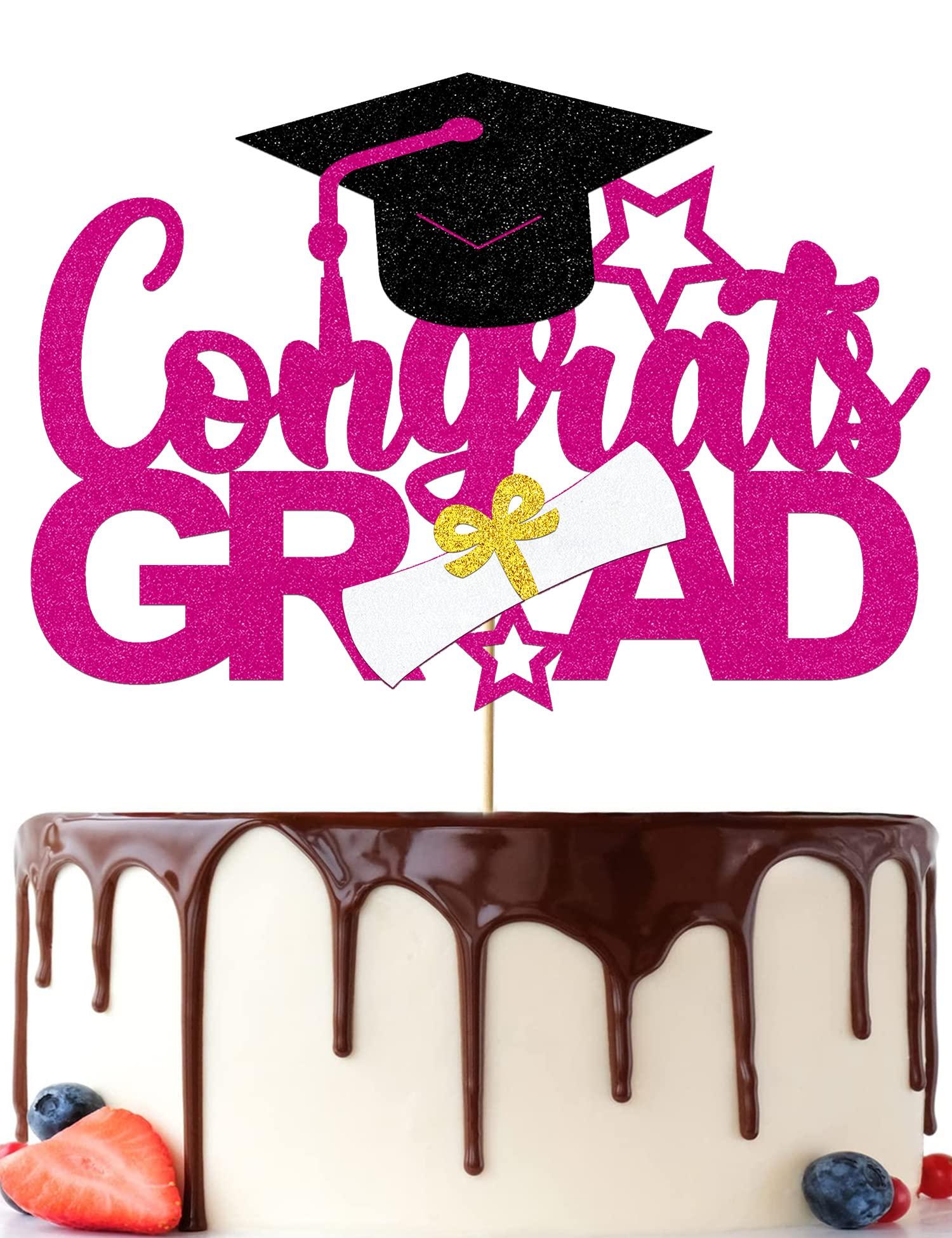 Bdayshop Congrats Grad Cake Topper Purple 2023 Graduation Cap Cake Decorations for Boys Girls Glitter Graduation Theme Party Decoration Supplies for University College Graduate Women Men