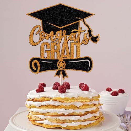 Sodasos Sodasos Glitter Congrats Grad Cake Topper,2024 Graduation Cake Topper,Congrats Grad Party Cake Decorations Supplies for Senior High School College Grad Party Supplies (Orange and black)